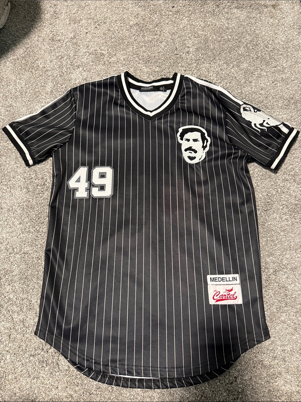 Medellin Cartel Black Pinstripe Short Sleeve Jersey Escobar Mens Medium